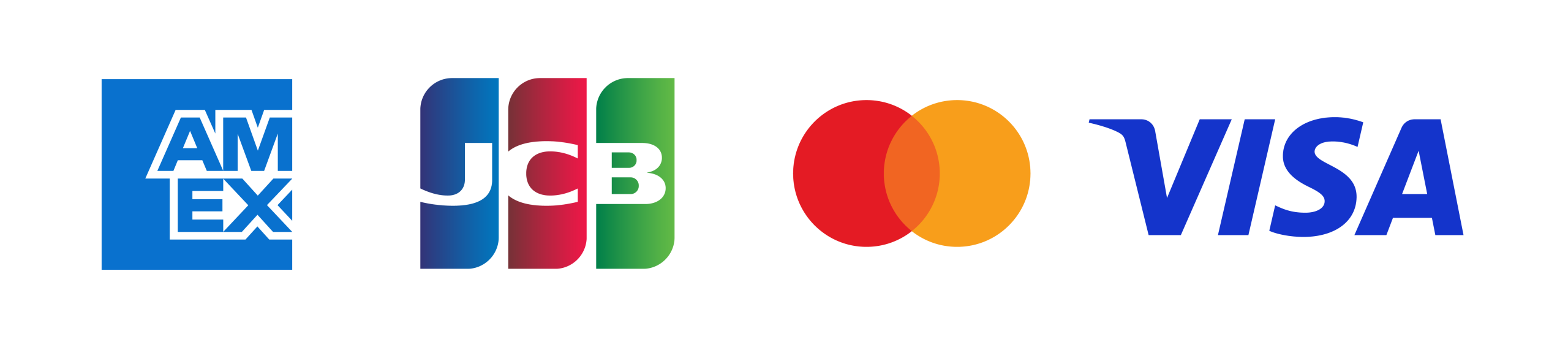 AMEX, JCB, MasterCard, and Visa are all accepted forms of payment.